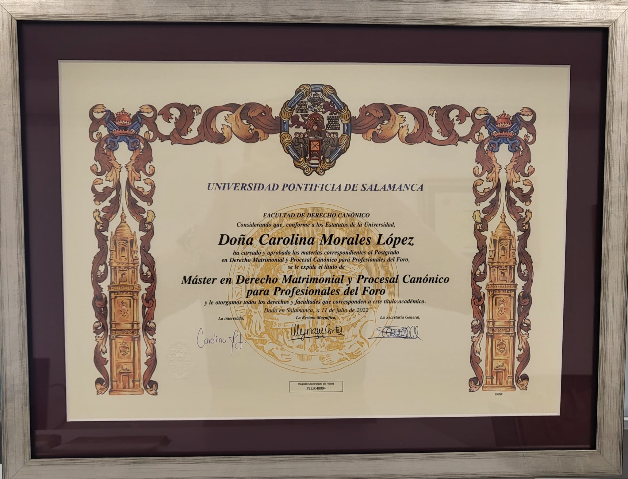 Certificado Abogada en España - Carolina Morales